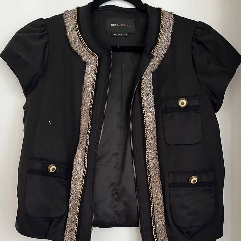 BCBGMaxAzria Black Blazer with Metallic Trim